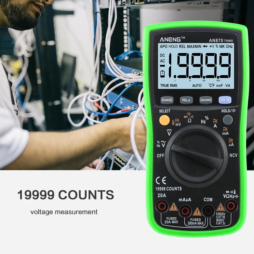 Aneng AN870 19999 рассчитывает Авто Диапазон Цифровой мультиметр истинного