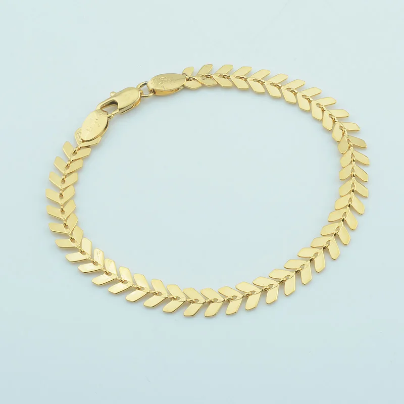 1pcs 6MM Leaf Bracelets Wholesale Retails Womens Mens Yellow Gold Color