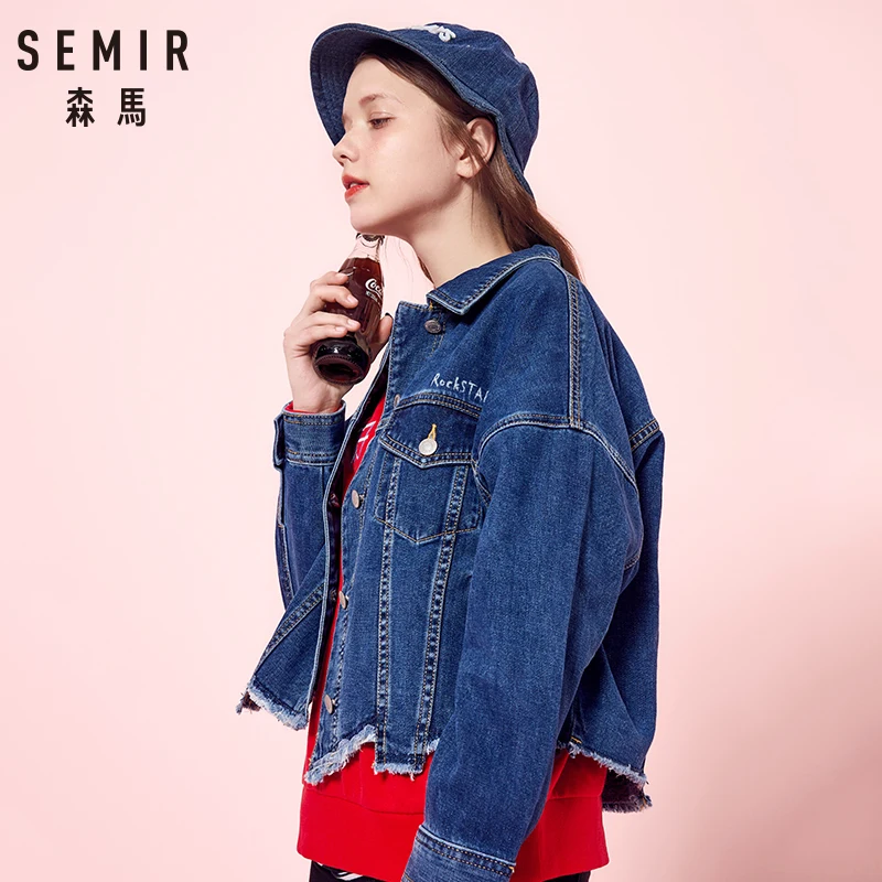 SEMIR Female Denim Jacket 2018 Autumn New Wide Loose Denim Clothing Thin Irregular Hem Shirt Women Fashion Jackets Woman clothes