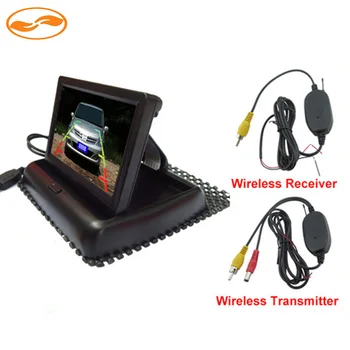 

Free Shipping Foldable 4.3" Car Rearview LCD TFT Monitor with 2.4Ghz Wireless Video Transmitter and Receiver Kit for Rear Camera