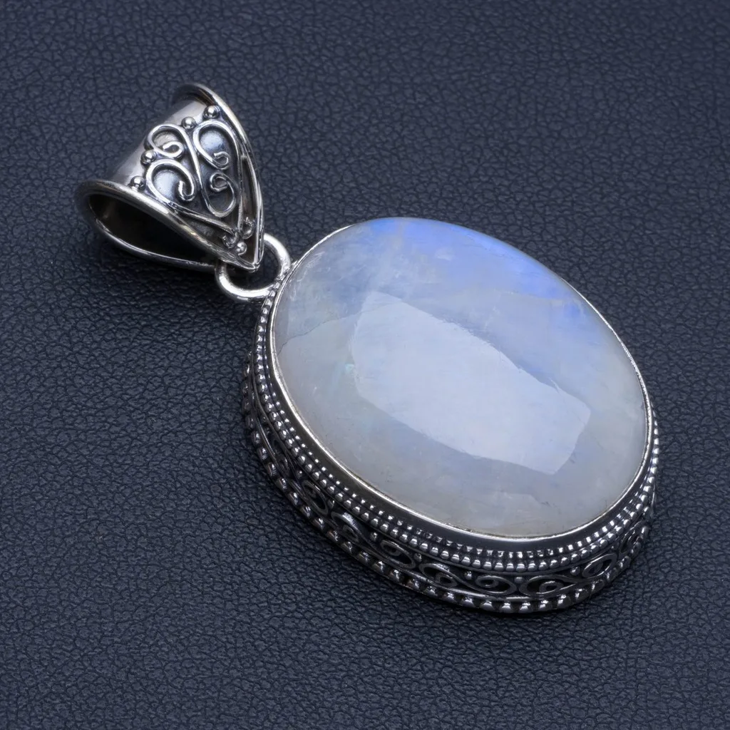 

Natural Rainbow Moonstone Punk Style Vintage 925 Sterling Silver Pendant 2" R0045