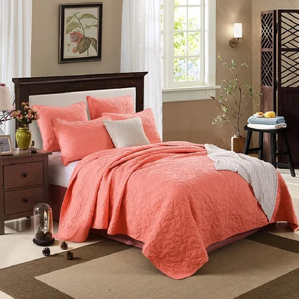 CHAUSUB качественное Хлопковое одеяло набор 3 шт вышитое стеганое одеяло покрывала ed покрывала, простыни наволочка King size постельные принадлежности - Цвет: Оранжевый