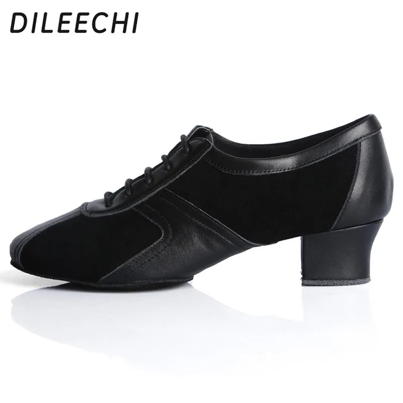 DILEECHI/Мужская обувь для латинских танцев; черные бархатные туфли из натуральной кожи для бальных танцев; профессиональные кроссовки на каблуке 4,5 см - Цвет: latin heel 45mm
