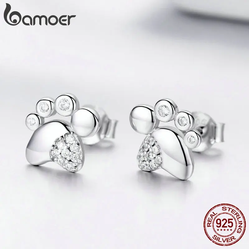 

BAMOER Hot Sale 925 Sterling Silver Animal Cat Dog Footprints Exquisite Stud Earrings for Women Fashion Jewelry Gift GAE033