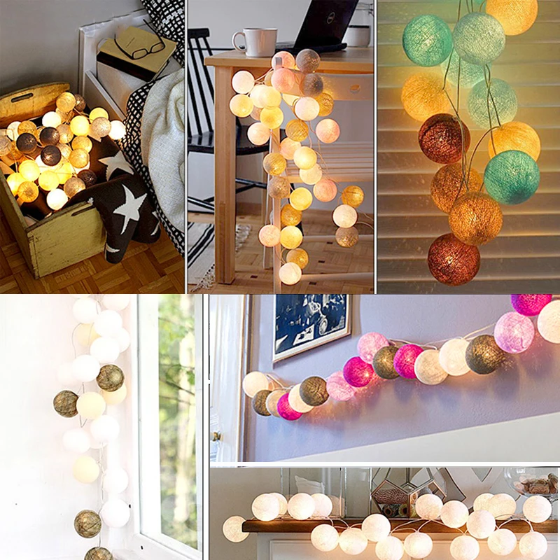 2M LED Colorful Fairy String Light 6cm Cotton Ball Garland Holiday Garden Bedroom Party Wedding Birthday Decoration 20 LEDs Lamp (1)