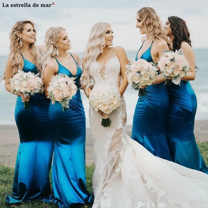 

Simple Designed New Bridesmaid Dresses Deep V Neck Backless Maid of Honor Gowns Sheath Floor Length Mermaid Wedding Guest Dress