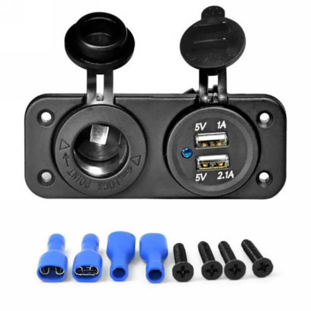 

New Dual USB Charger 12V Cigarette Lighter Socket Splitter Power Adapter Outlet Panel + Screws + Waterproof Insulated Terminals