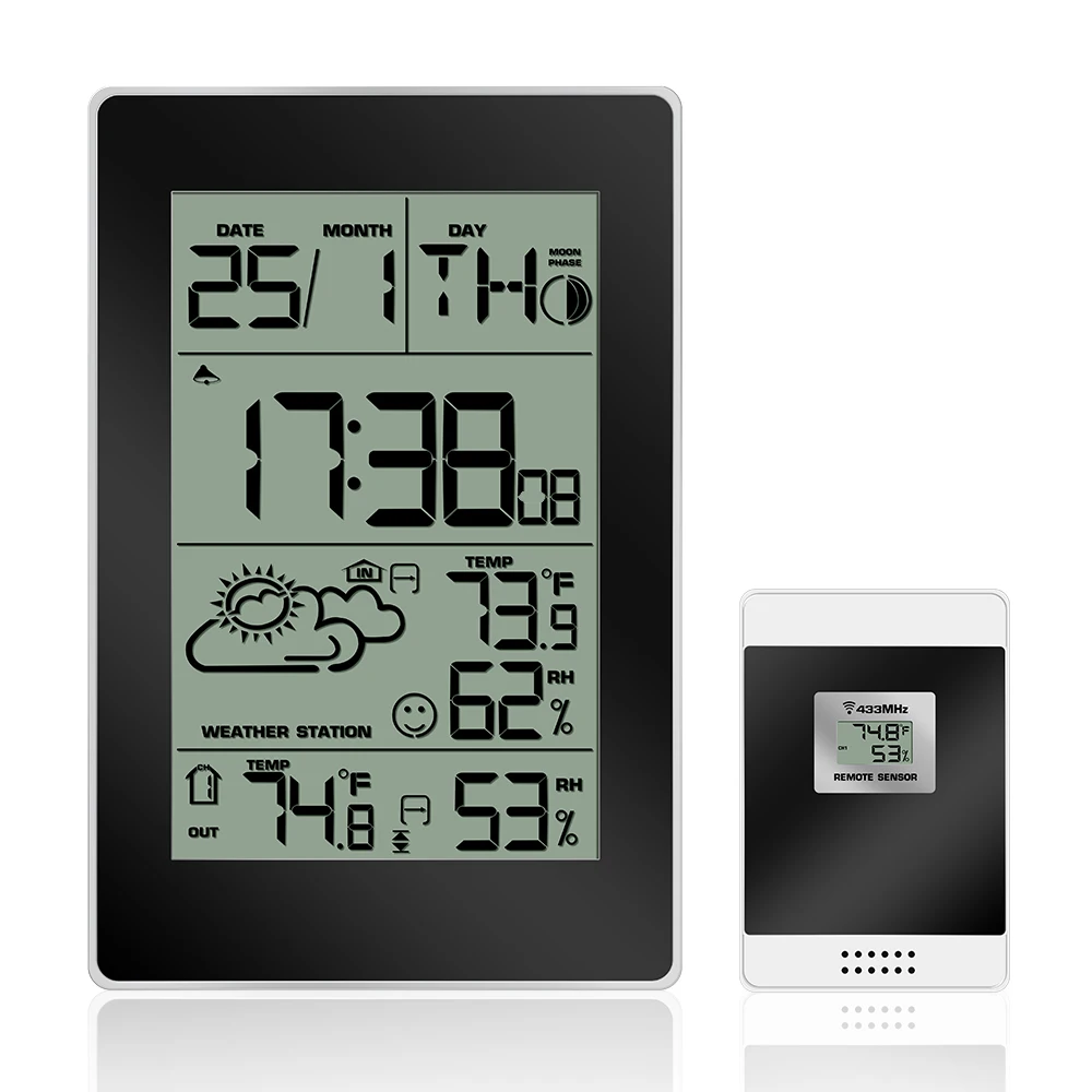 

Weather forecast clock indoor/outdoor Temperature and humidity measurement Thermometer hygrometer with moon phase display