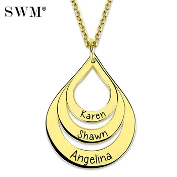 

Women Custom Name Engraving Necklace Costume Letter Necklaces Water Drop Shaped Chain Droplet Pendant Collier Gold for Mother