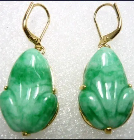 

Nobility Pretty Tibet silver Stylish Green gem Carved Frog earring Earrings 925 silver