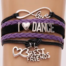 10 шт./партия) Бесконечность I Love танцевальный браслет сердце к сердцу Подвеска для лучших друзей плетеный браслет и браслеты женские ювелирные изделия для девочек