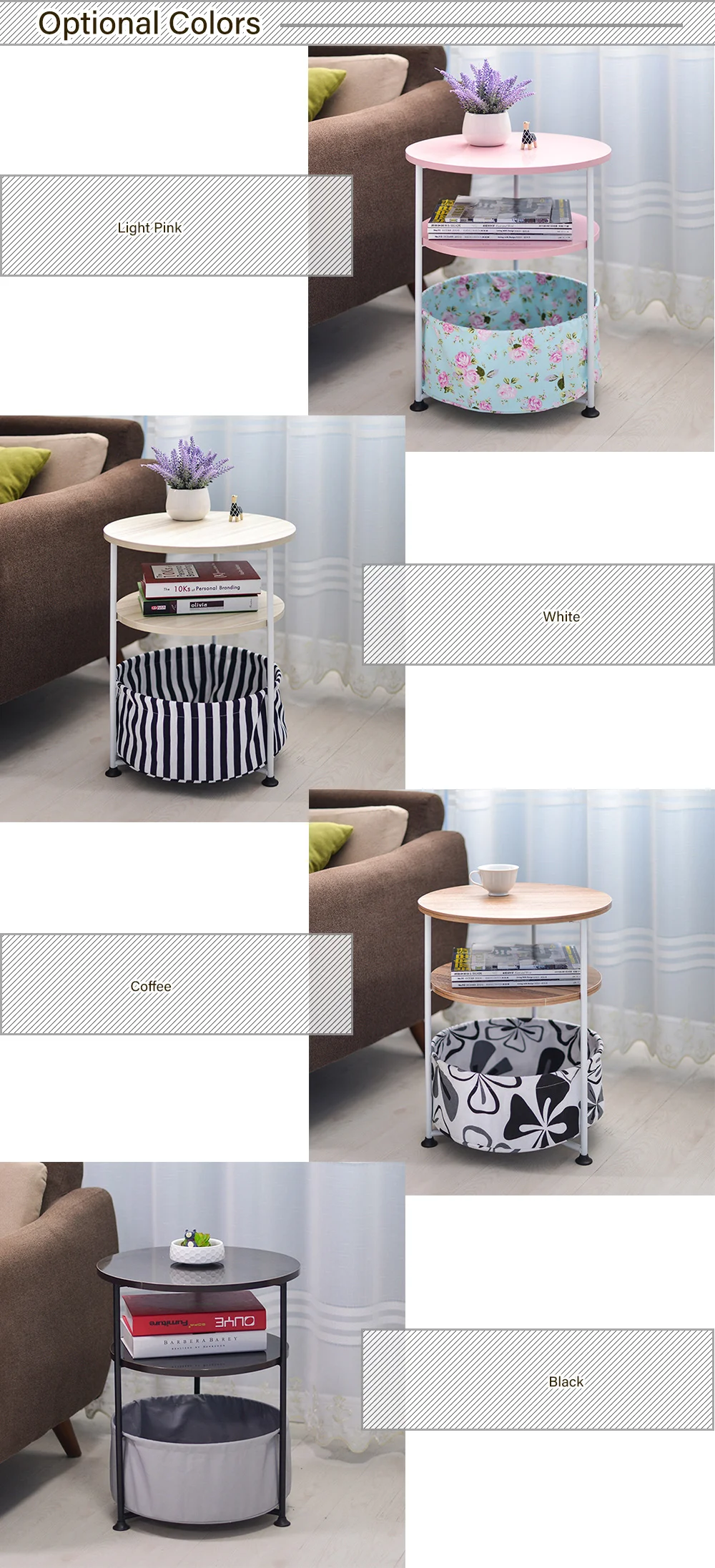 Household Movable Round Sofa Side Table
