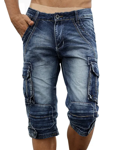 

Fashion Summer Mens Retro Cargo Denim Shorts Vintage Acid Washed Faded Multi-Pockets Military Style Biker Short Jeans Men
