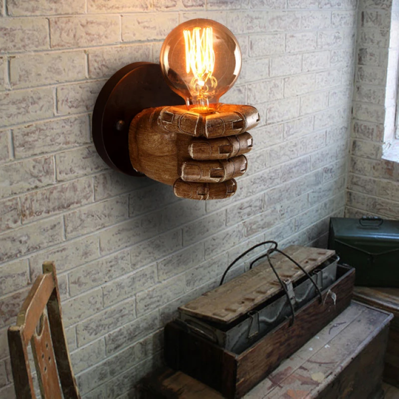New 220V Vintage Resin Fist Wall Lamps LED Bulbs Corridor Lights Bedroom Living Room Wall Light Holder Home Art Decoration E27