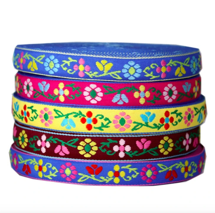 

floral embroidery ethnic jacquard webbing woven tape lace ribbon 1.6cm dress collar tribal boho DIY garment accessory decoration