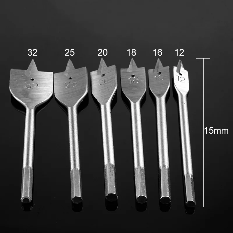 6pcs/set 12/16/18 /20/25/32m Long Wood Flat Drill Set Woodworking Spade