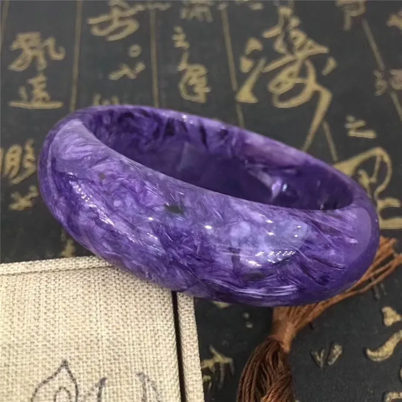 

58.3mm Genuine Natural Purple Charoite Bangles Gemstone Crystal For Women Female Gift 19mm Size Fashion Bangle Certificate