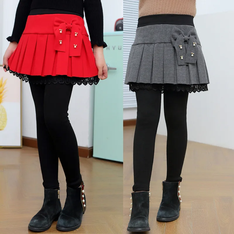 Leggings For Girls Children Skirt False Two Piece Plus Velvet Thick Warm Wear Outside Pants 100-160 High Quality
