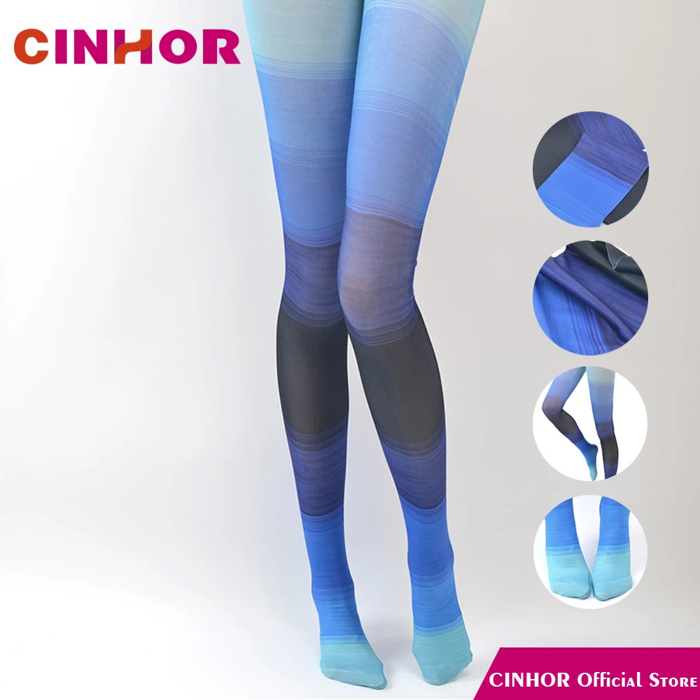 

Blue And Black Thin Stripe Gradient Sock Color Red Female Tide College Wind Thin Spring Autumn Cotton Hip Socks Pantyhose CINHOR