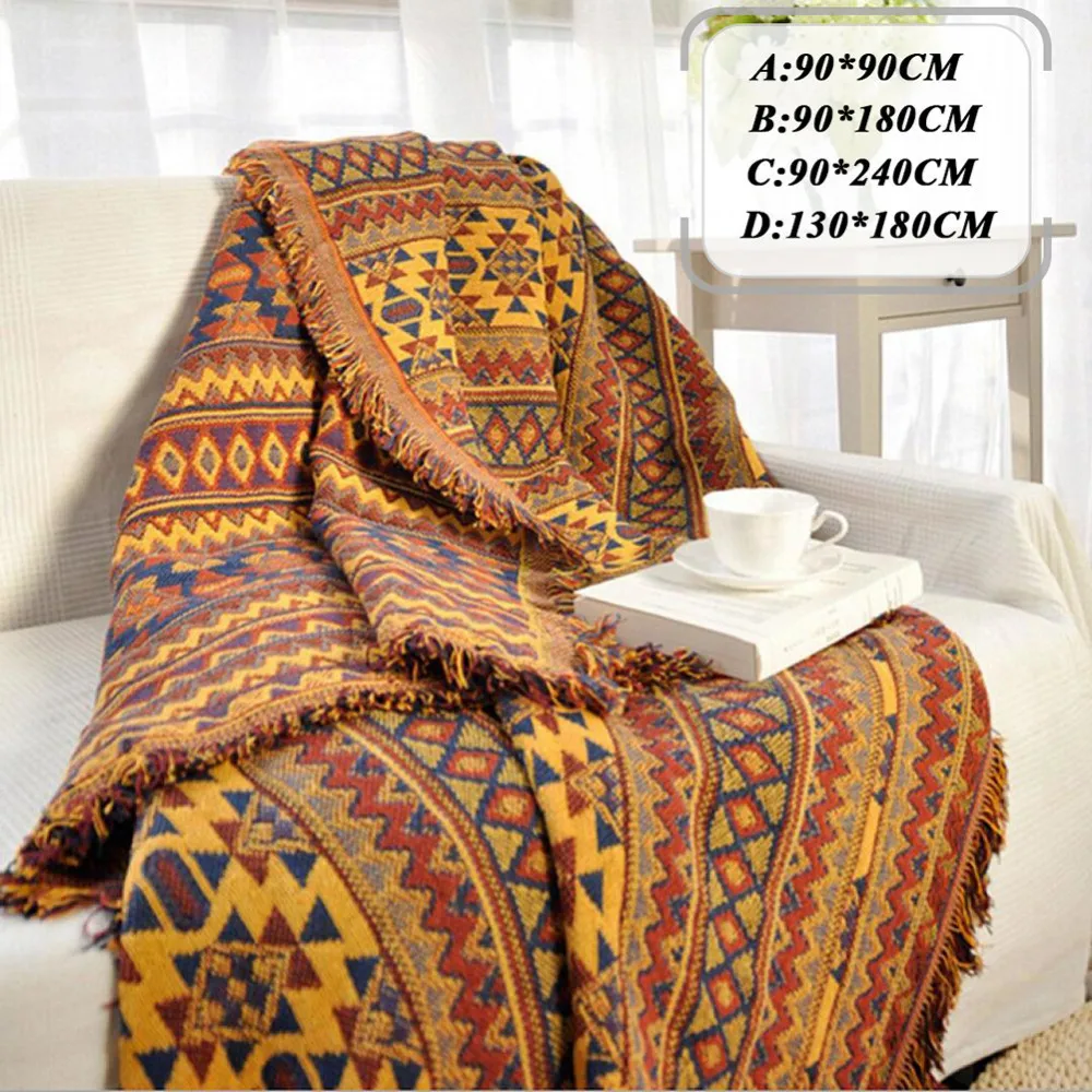 Günstige Bohemian Chenille Handtuch Decke für Couch Sofa Dekorative Schutzhülle Wirft Plaid Rechteckigen Boho Nähte Reise Flugzeug Decke