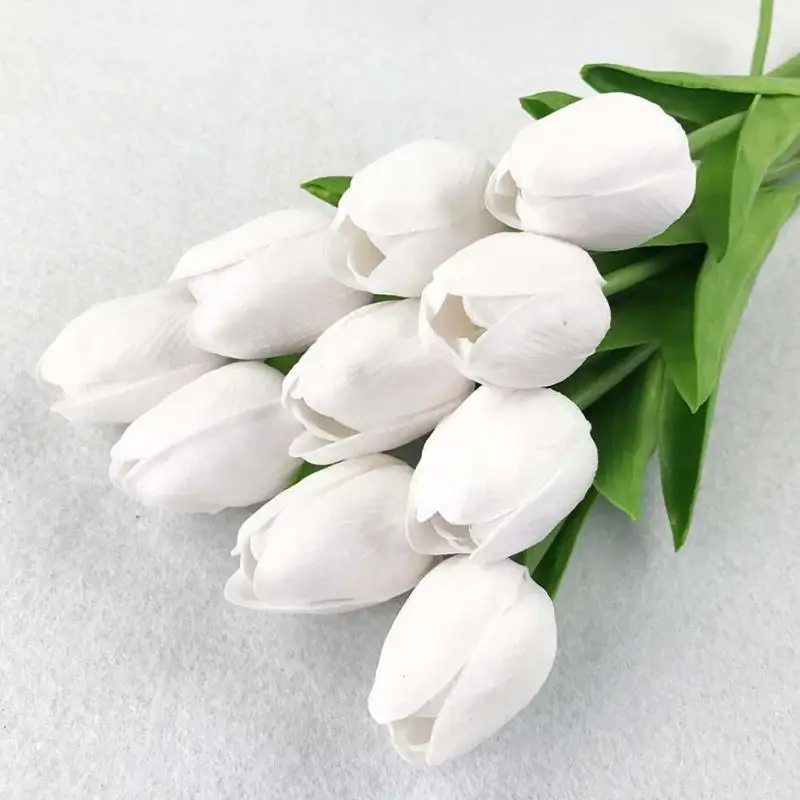 10PCS Artificial Tulips Fake Flowers PU Flores Bridal Bouquet