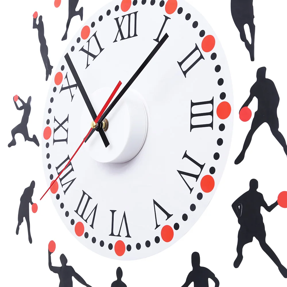Pemain Basket Olahraga Sketsa Pola Roman Nomor Jam Dinding Kreatif