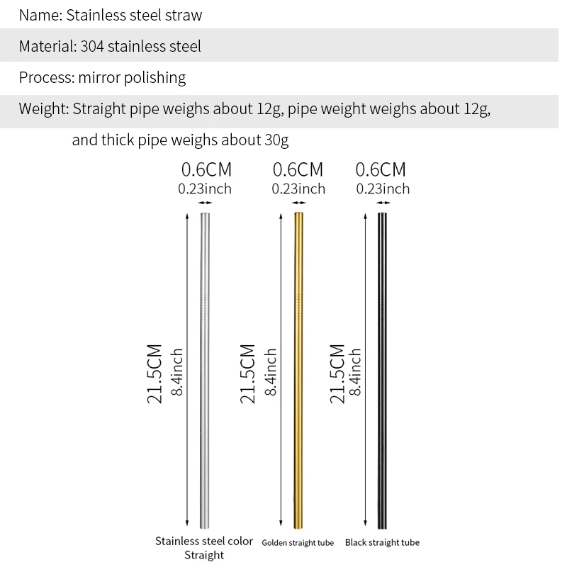 Многоразовые металлические трубочки для питья 304 нержавеющая сталь солома изогнутая прямая смузи солома с чистящей щеткой бар вечерние аксессуары