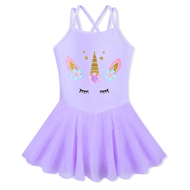 BAOHULU Cotton Dress for Girls Sleeveless Ballet Pink Color Ballet Tutu Carton Print Princess Dance Wear Ballerina Pink Dress B188 Purple
