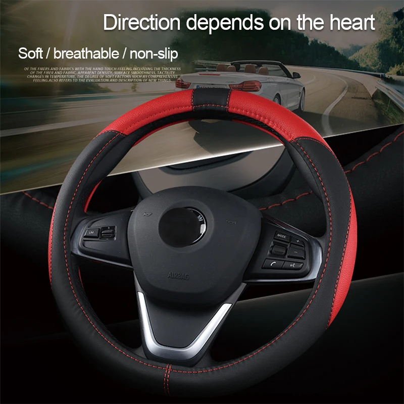 15'' 38cm Sport PU Leather Anti-Slip Car  Steering Wheel Cover Black&White Soft
