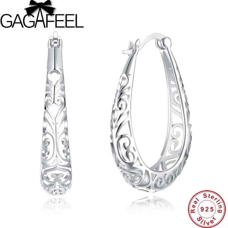 

GAGAFEEL Hot Sale Hollow Big Hoop Earrings for Women Female Simple Design 925 Sterling Silver Brinco Jewelry