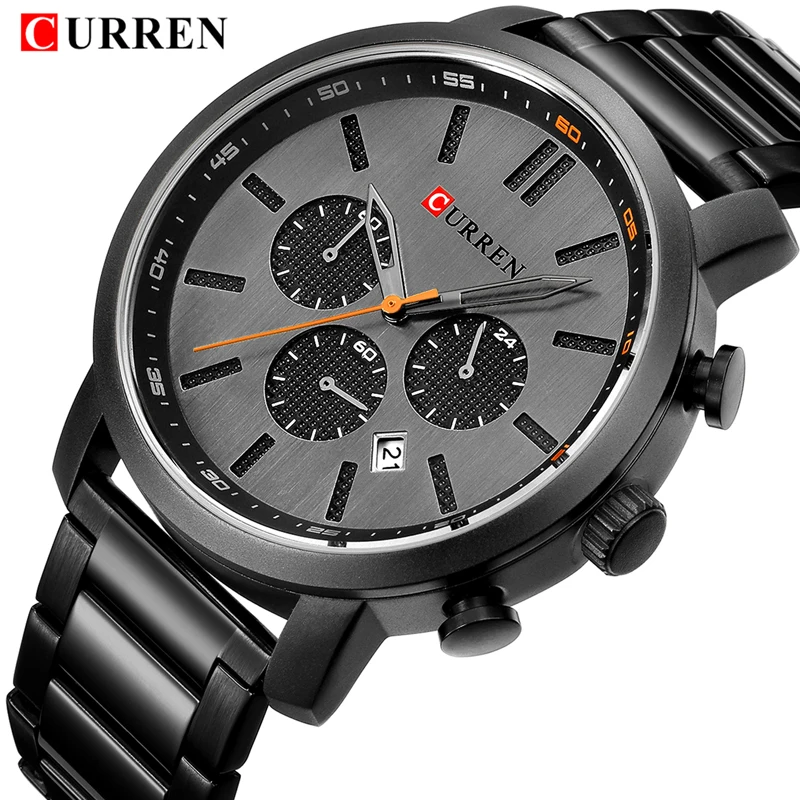

Luxury Brand Men Watches CURREN Chronograph Men Sports black Watches Waterproof Full Steel Quartz Men's Watch Relogio Masculino