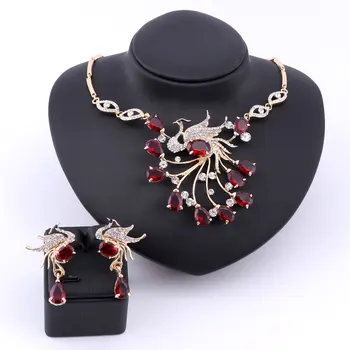 

New Luxury Woman Necklace Cubic Zircon Glittering Phoenix Crystal Statement Pendant Necklaces Earring Wedding Party Jewelry Sets