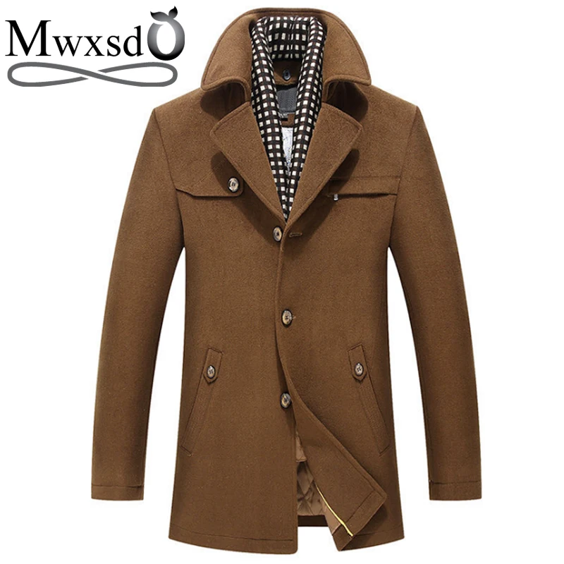 Mwxsd Winter Men Splice thick Wool Jacket Mens Middle long woolen