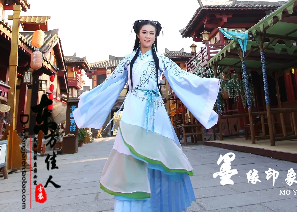 Gao Yue Light Blue Embroidery Costume New TV Play Computer Game Qin Shi Min Yue The Legend of Qin S