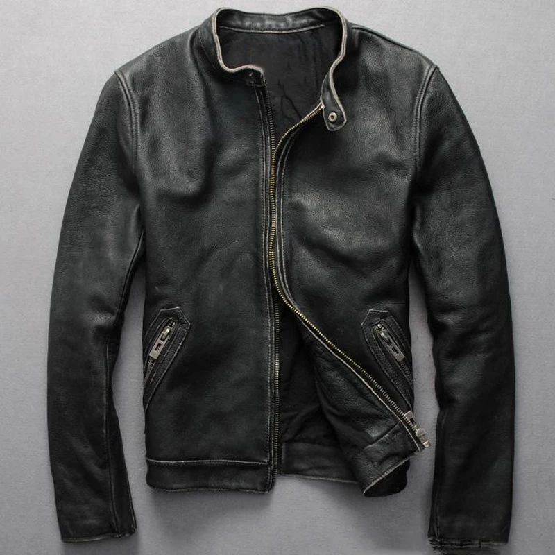 

Real Picture Imported Mens Real Leather Jackets Streetwear European Style Motorcycle Male Jackets Cow Leather Overcoat 2019 A550