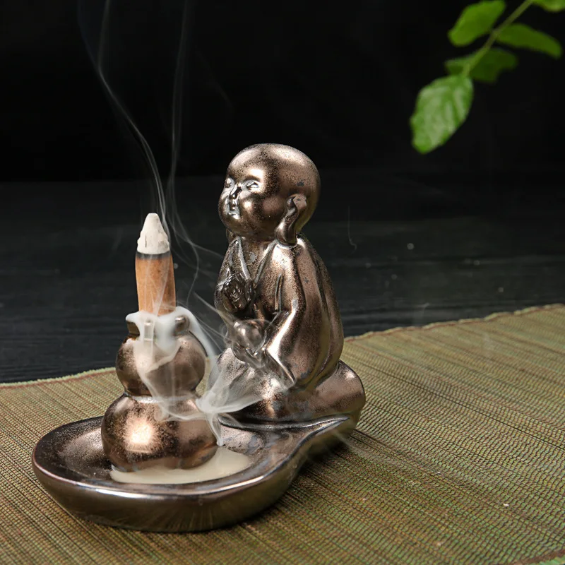 Retro gilding Blessing Small monk Backflow Incense Burner Tower Incense