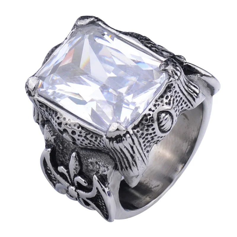 EdgLifU мужское кольцо золото/серебро+ черный Винтажное кольцо с когтями для женщин готическое кольцо из нержавеющей стали панк Байкер мужской подарок - Цвет основного камня: White CZ