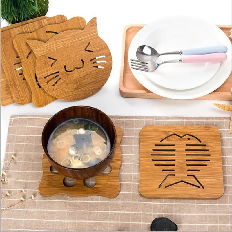 

Wooden Slice Cup Mat Tea Coffee Cup Square Round Mat Placemats Hollow Heat Resistant Coaster 1ps