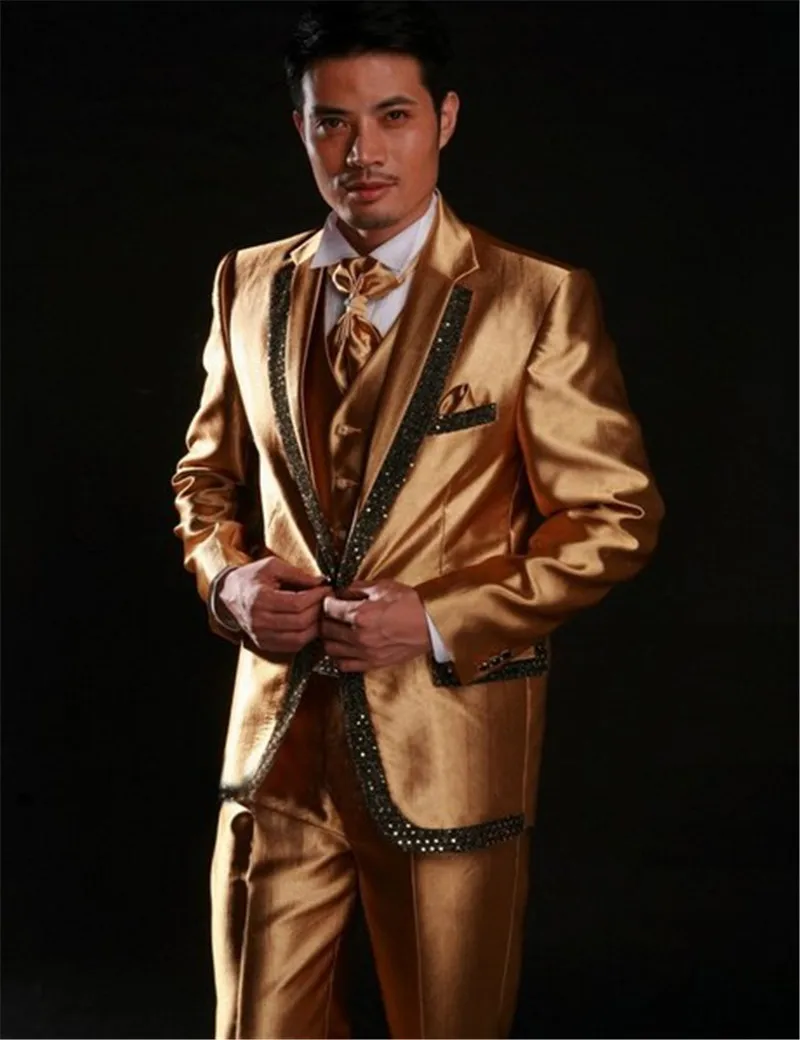 CustomMadeRealSampleblackwithGoldLineGroomTuxedosSuitsFor