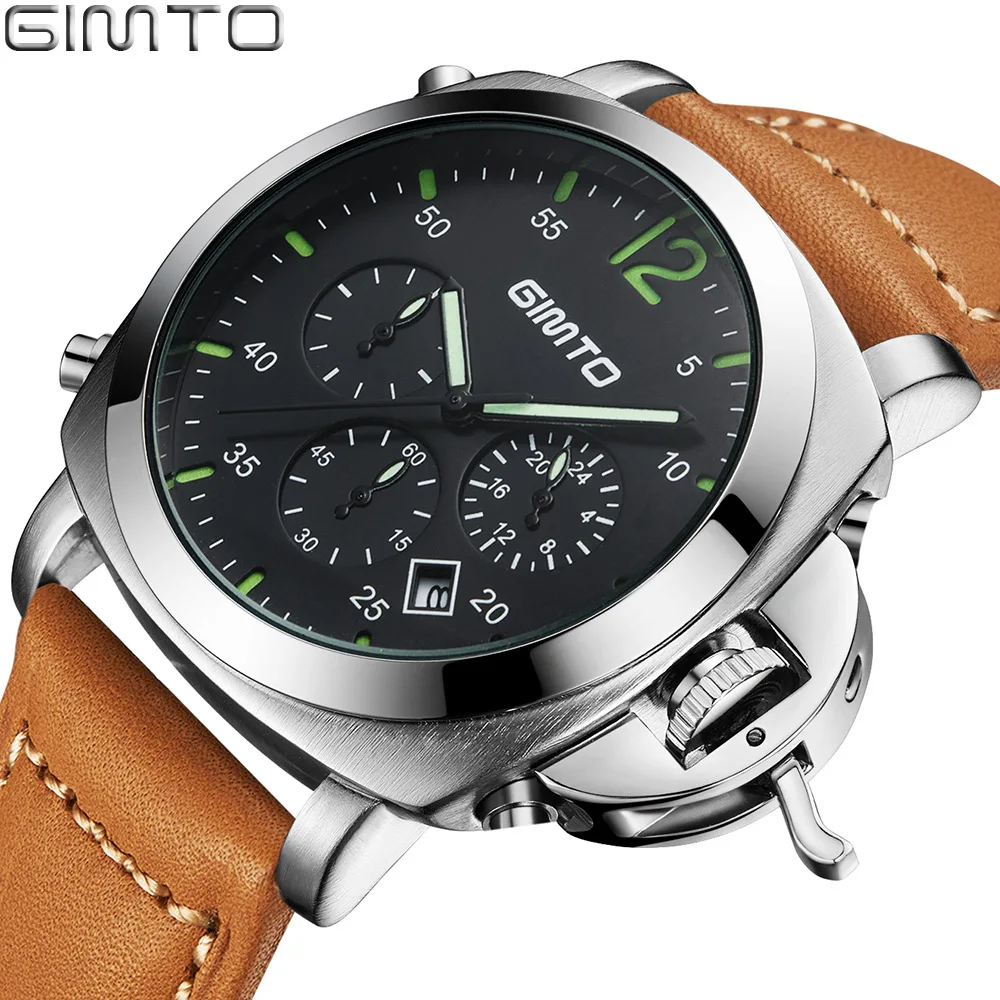 Prix pour Gimto montre hommes marque de luxe quartz montre militaire sport chronographe montres véritable en cuir hommes de montre-bracelet relogio masculino Prix pour Gimto montre hommes marque de luxe quartz montre militaire sport chronographe montres véritable en cuir hommes de montre-bracelet relogio masculino