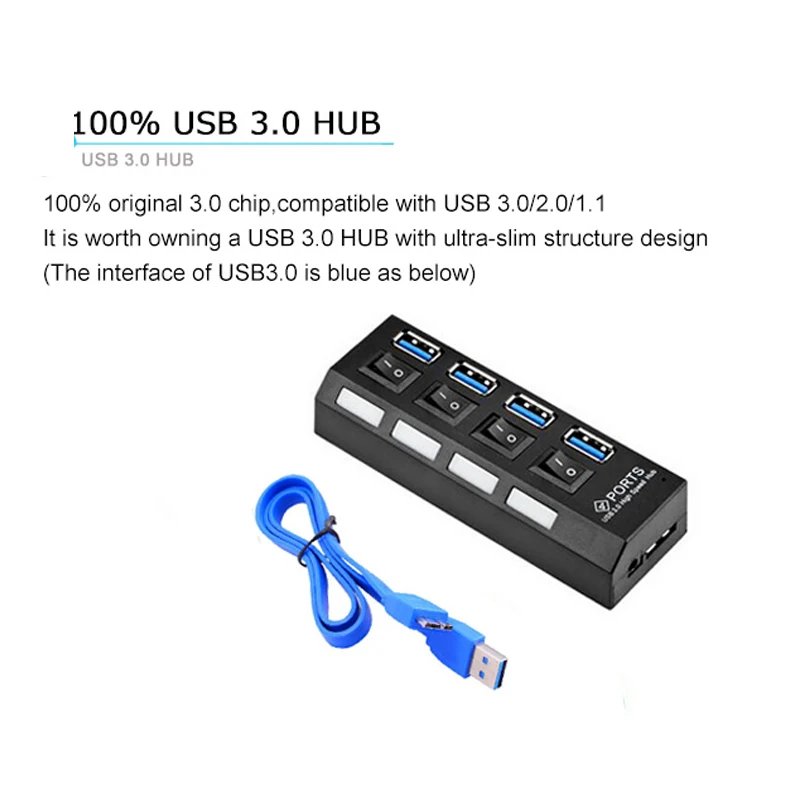 Usb-хаб 3,0 Micro USB 3,0 концентратор разветвитель с адаптером питания USB Hab 5 Гбит/с 7 портов расширитель несколько usb-хаб с переключателем для ПК
