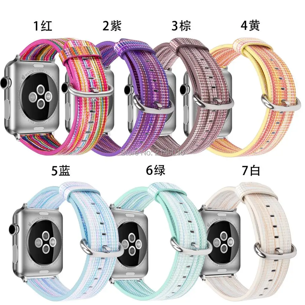 

Genuine Leather Iwatch Strap Rainbow Replacement Bands with Stainless Metal Clasp for Apple Watch 38MM 42MM Series 3/2/1