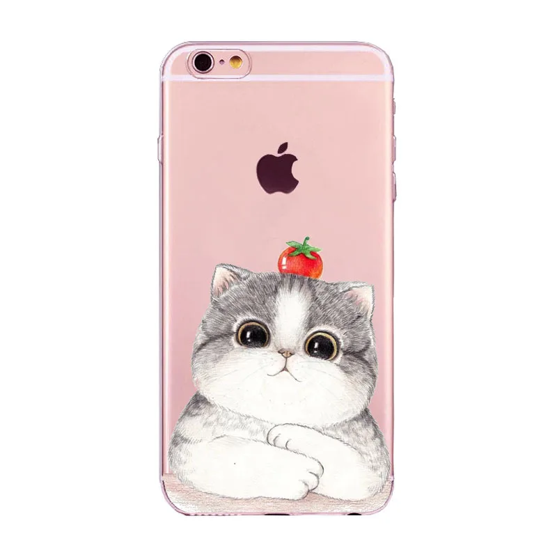 Cartoon Cat Phone Case Cartoon Soft TPU Silicone Clear Cases Covers for Apple iPhone 6 6s 7 8 Plus X for iPhone 7 Cases Coque