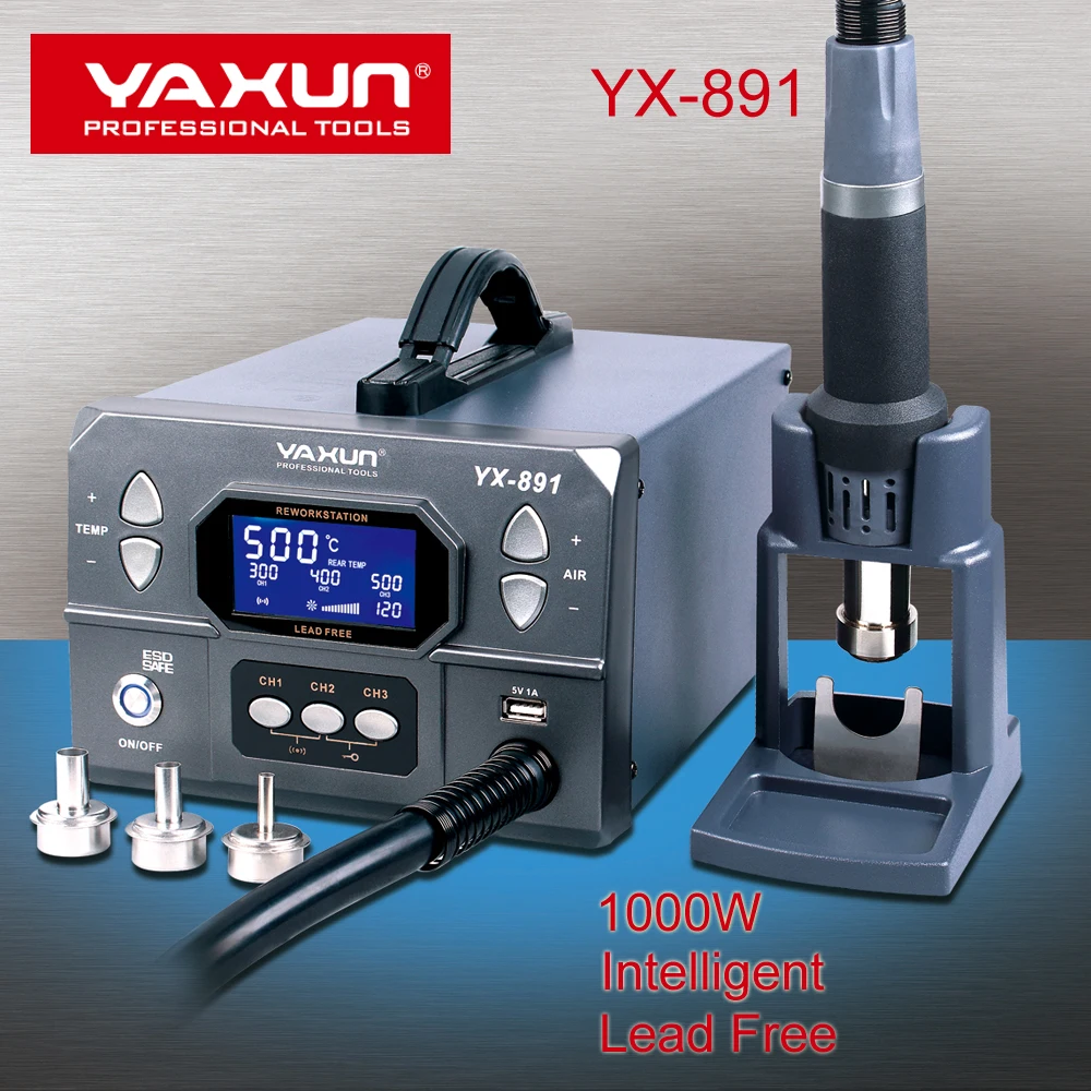 YAXUN YX891 профессиональная свинец фена паяльная станция интеллектуальный цифровой дисплей 1000 Вт Высокая мощность паяльная станция