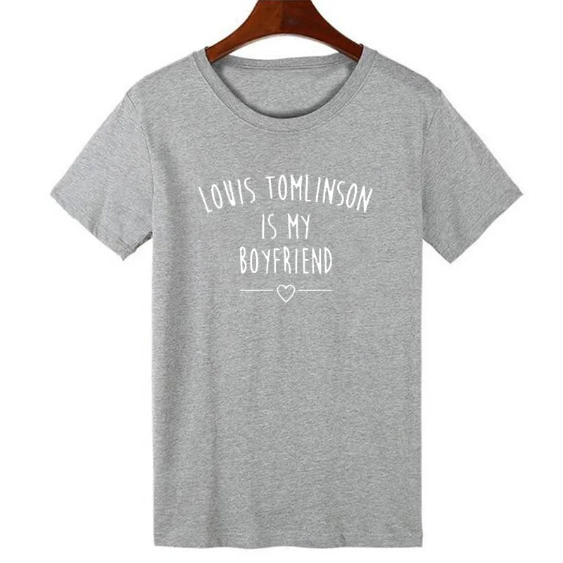 Pkorli One Direction T-Shirt Women Louis Tomlinson Is My Boyfriend T Shirt Funny Letters Printed T Shirts O Neck Short Sleeve