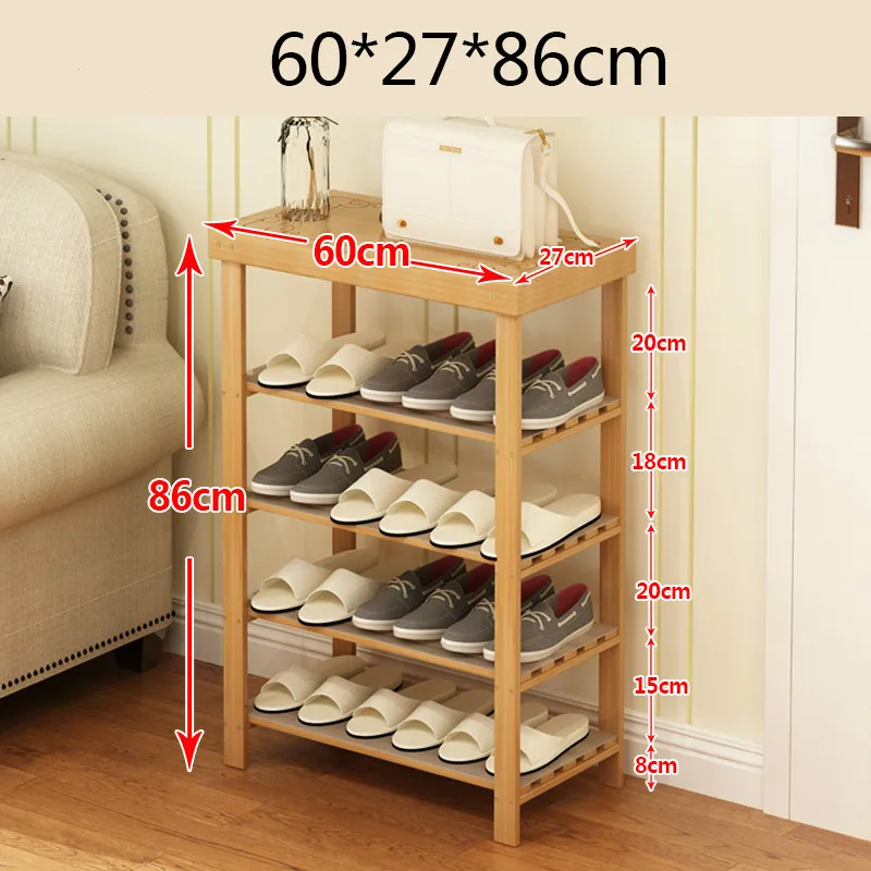 Стеллаж для обуви из цельной древесины, многослойный простой бытовой бамбуковый современный минималистичный стеллаж для хранения в общежитии, полка для обуви - Цвет: B2