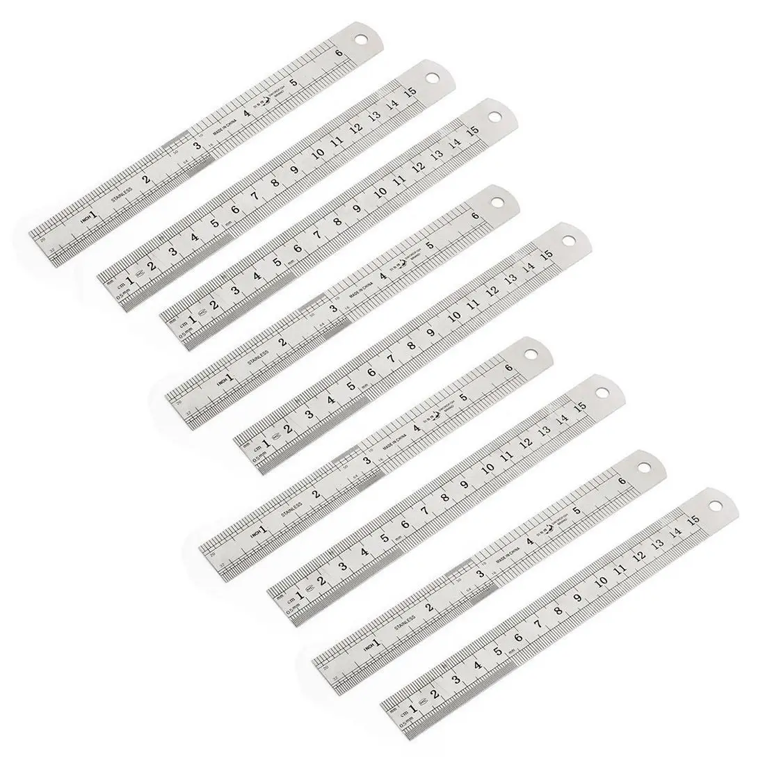 

9 pcs Stainless Steel 15cm/6" Drafting Scale Ruler Measuring Tool Silver