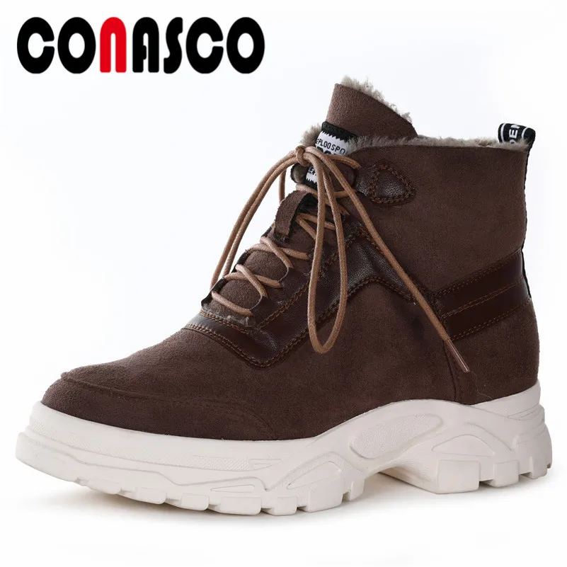 

CONASCO Retro High Quality Women Ankle Boots Lace Up Platforms Martin Shoes Woman Ladies Sexy Short Motorcycle Boots