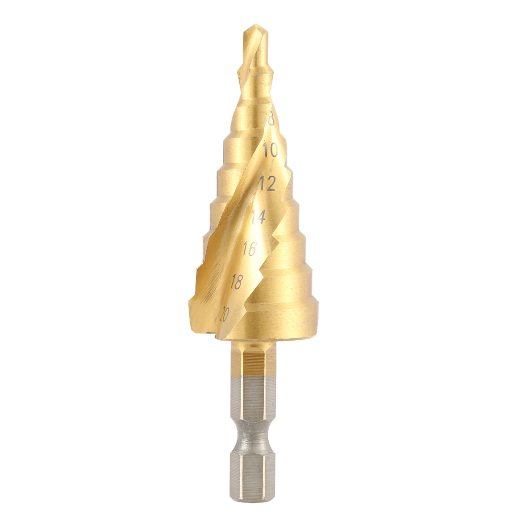 

YOFE HSS Titanium coated Spiral Grooved Step Drill Drills Bit 4-20mm Cut Tool Set Cone drill Bit Cutter Taper Mills DB018