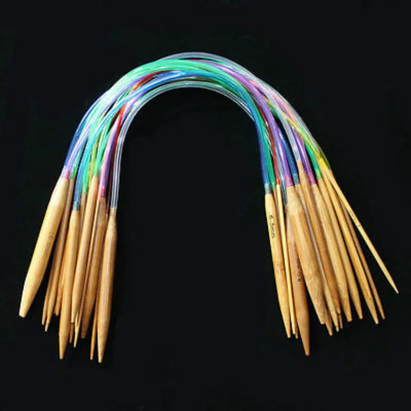 18 шт Многоцветный трубка круговой вязальные спицы из карбонизированного бамбука 40 см-120 см